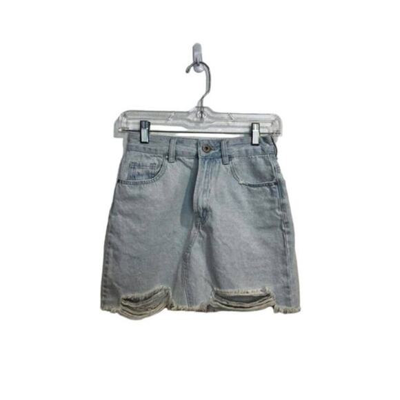 Cotton On Light Wash Distressed Denim Skirt Sz 2 - Picture 2 of 11